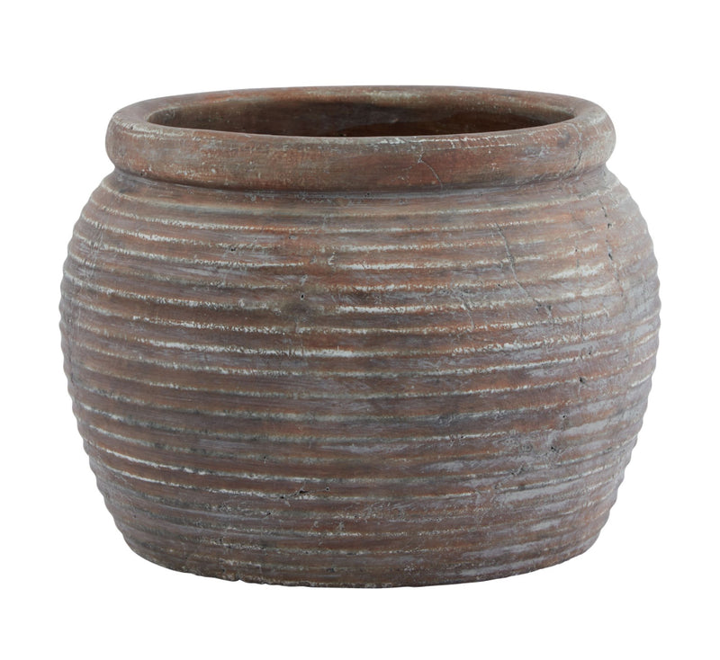 Brown rustic ribbed planter vase