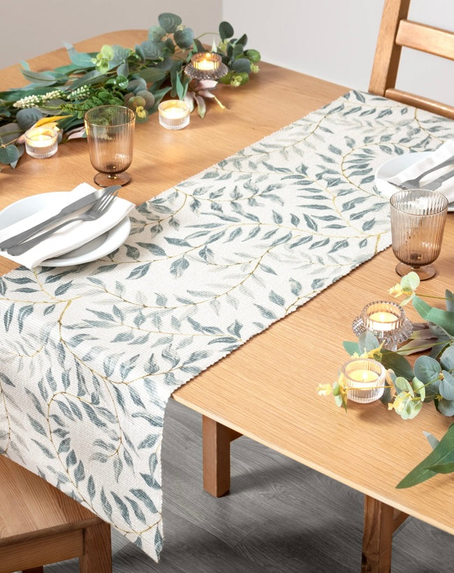 Natural Eucalyptus Print Table Runner two sizes 180cm and 230cm