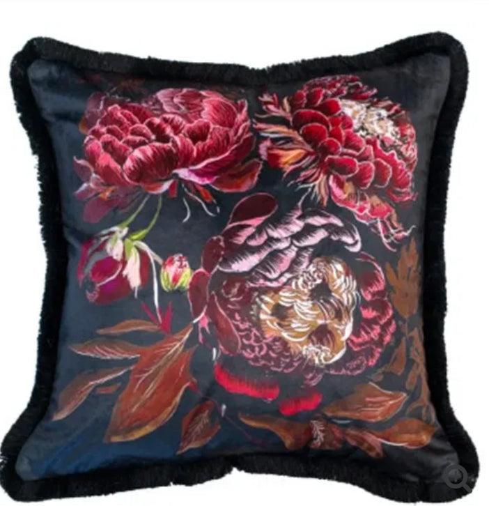 Black Red Pink Velvet Fringed luxury feather filled Cushion