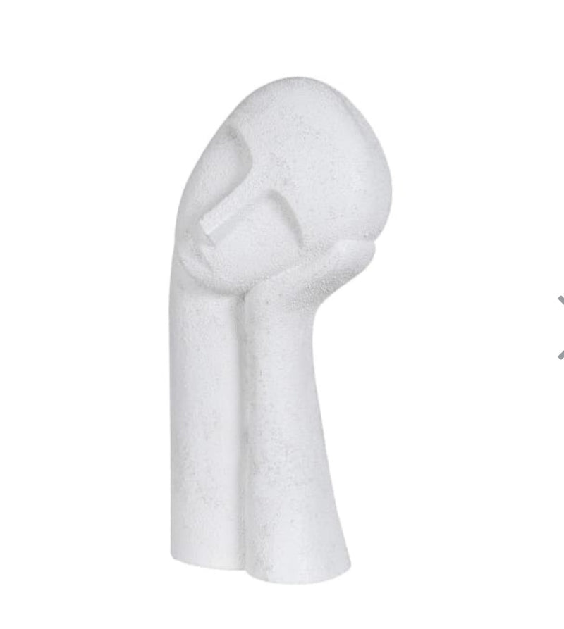 Tall White hand resting on face head ornament