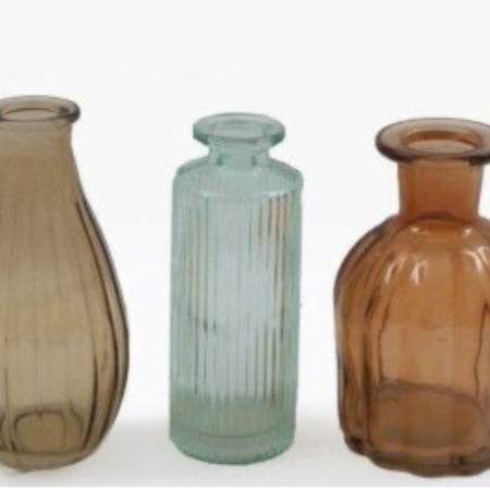 Set of 3 glass ribbed bottles