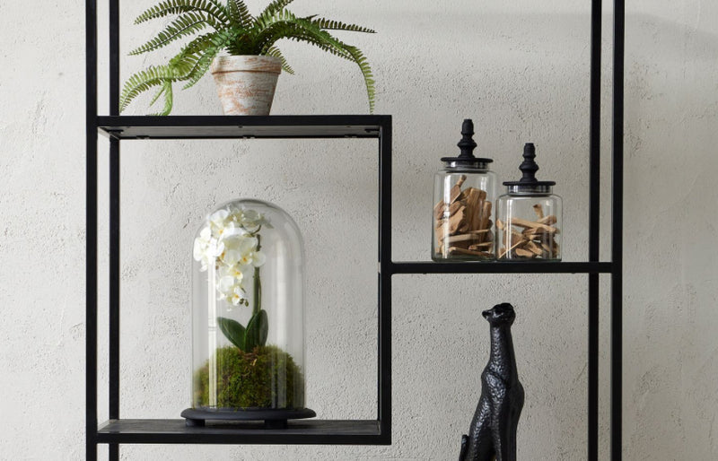 Glass jar with finial black lid