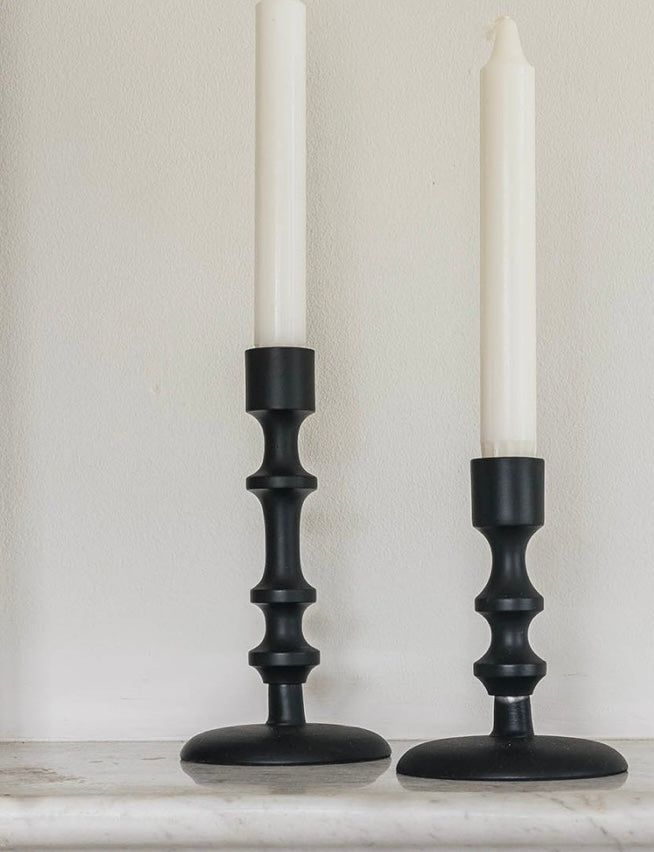 Set of Two Turned Metal Candlesticks