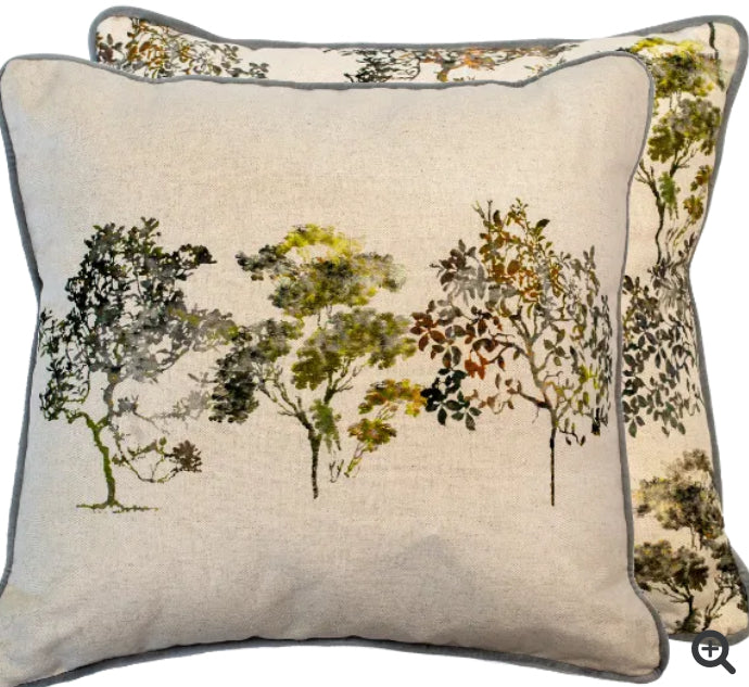 Arboles Natural & Green Tree Print Cushion double sided luxury 45cm