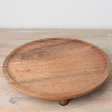 Natural wooden tray plate on feet 35cm