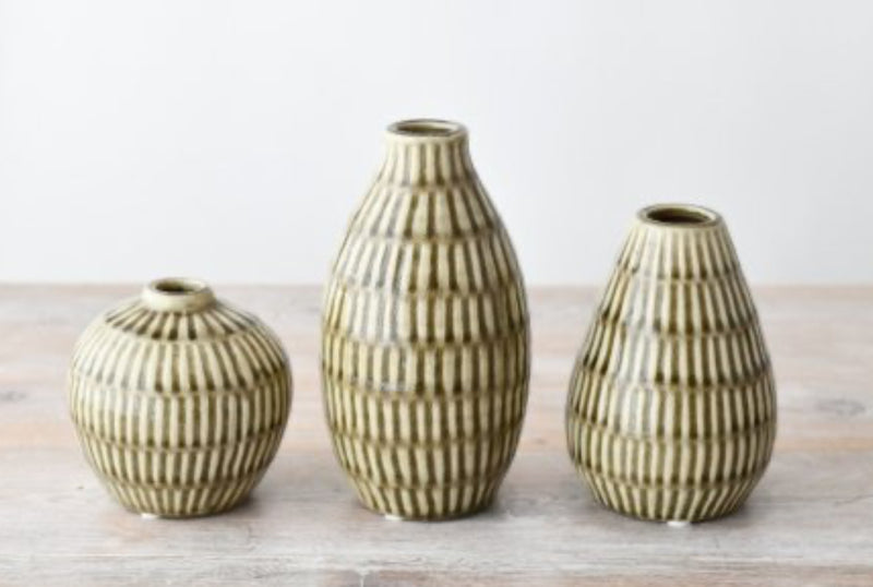 Taupe/Green textured vases 3 sizes