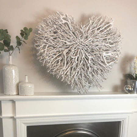 Off white grey chunky twig double heart