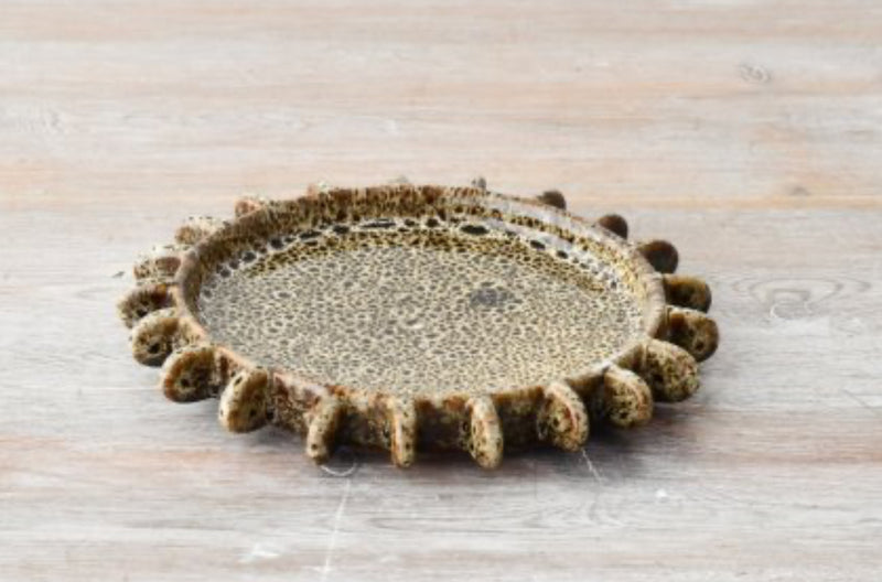 Textured speckled brown spike candle plate 16.5cm