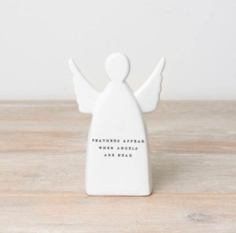 ‘Feathers Appear’ ceramic guardian angel standing ornament