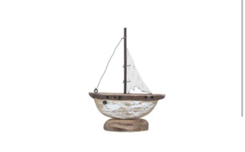 Rustic wooden sailing boat ornament