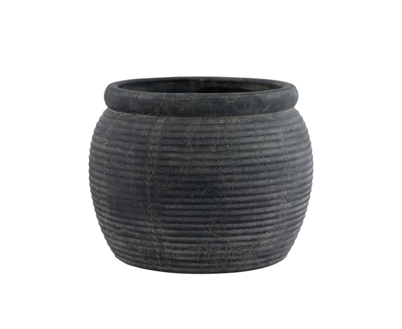 Amalfi washed black ribbed stone planter vase