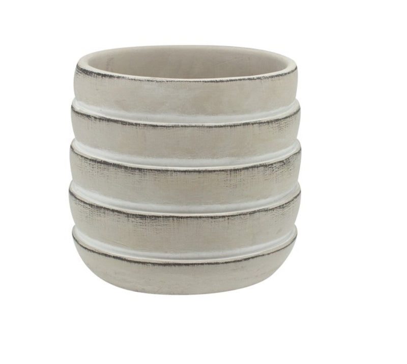 Ribbed cement textured plant pot