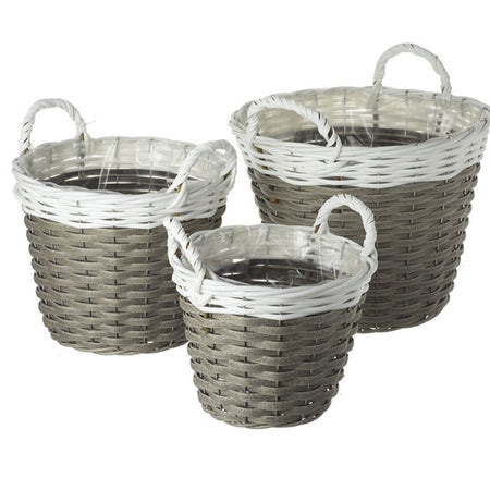 Set of three two tone wicker garden planters