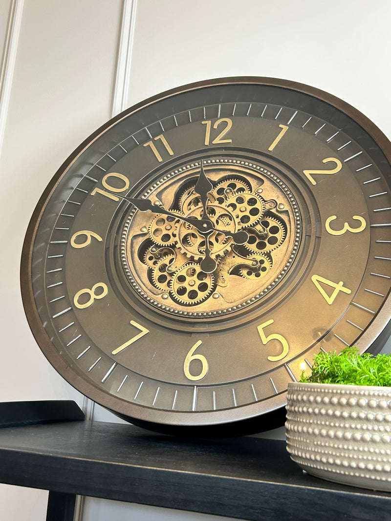 Store seconds Large chunky brown bronze cogs clock 66cm