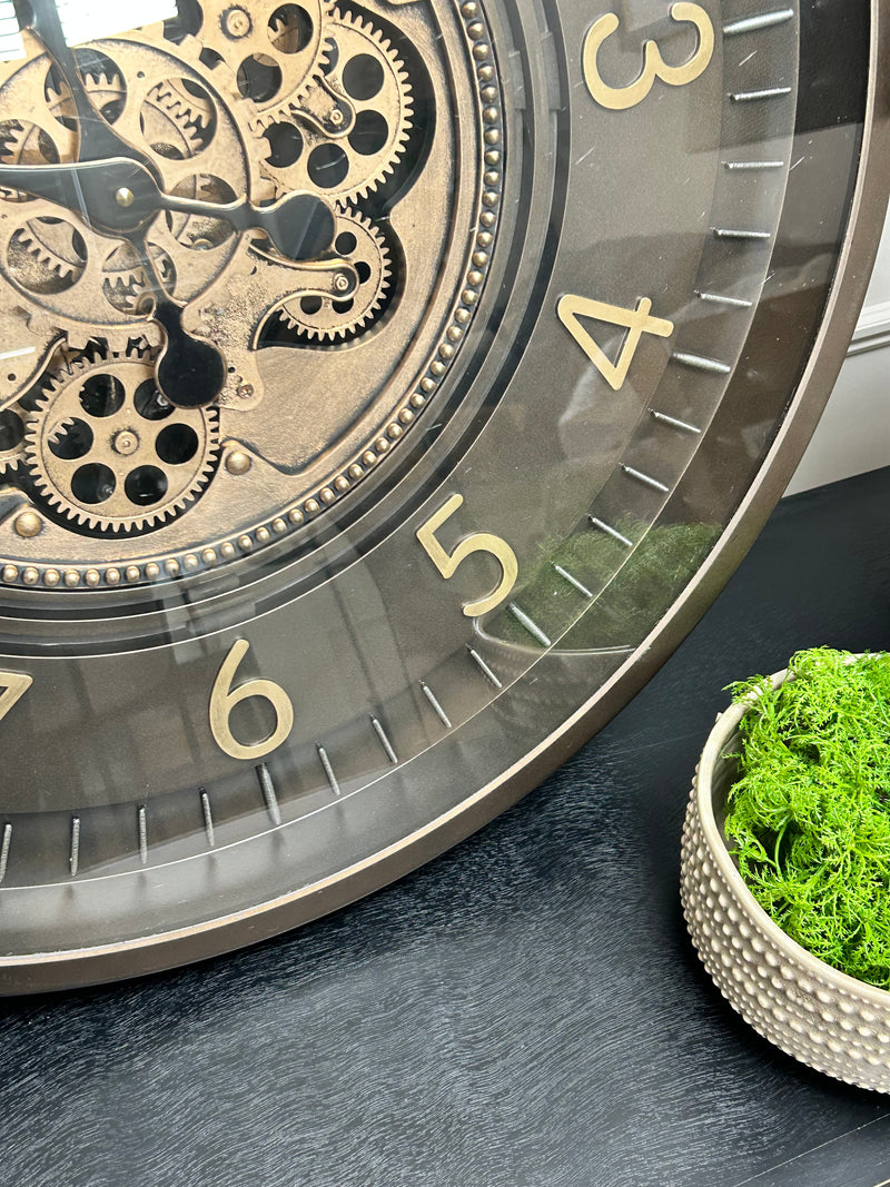 Store seconds Large chunky brown bronze cogs clock 66cm