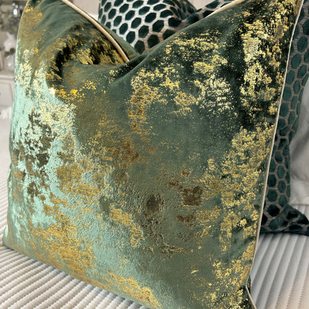 Paul Moneypenny Green Gold Feather Filled 45cm luxury Cushion