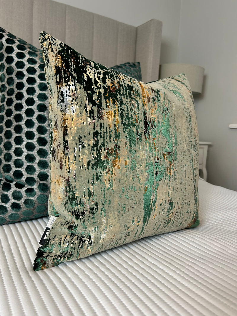 Torcello Green Taupe Gold bronze Feather Cushion 45cm