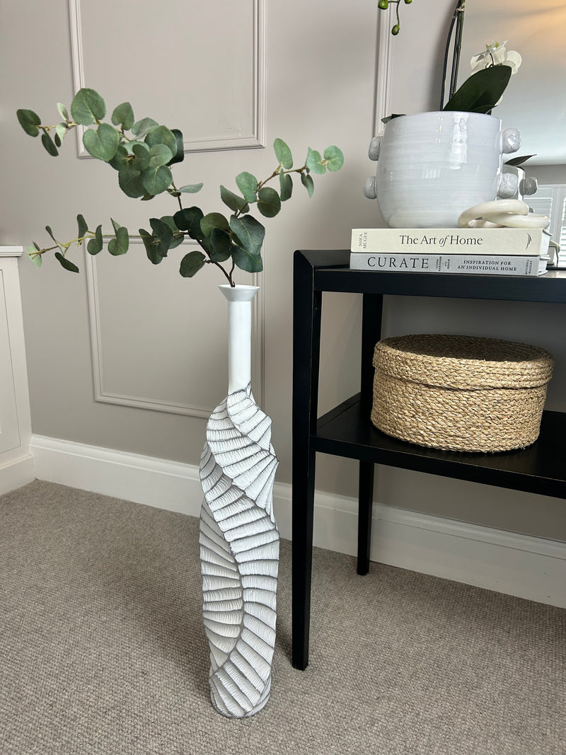 Twisted wave white silver tall slim vase 75cm