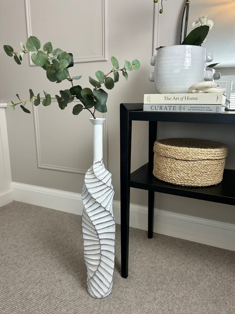 Brown and white textured wood look round vase