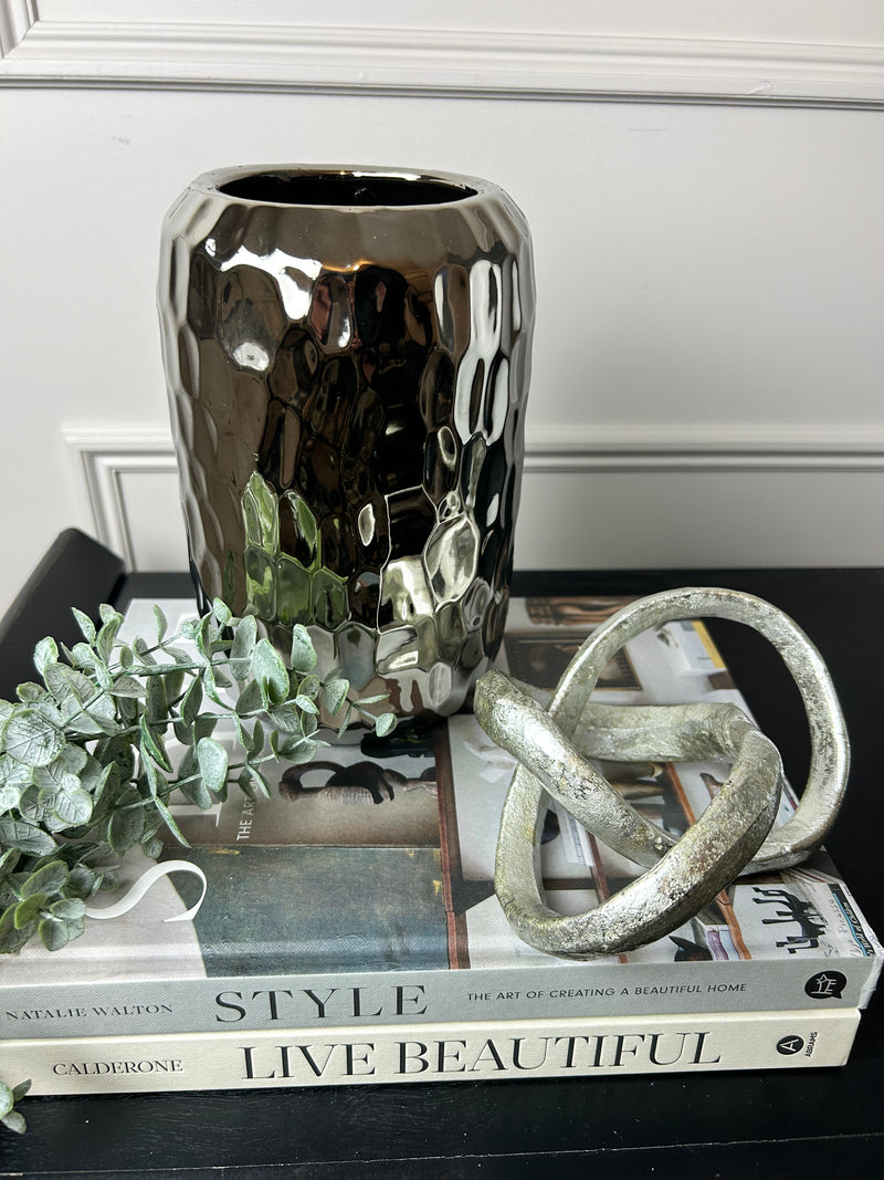 Silver Dimple Effect Glass Vase