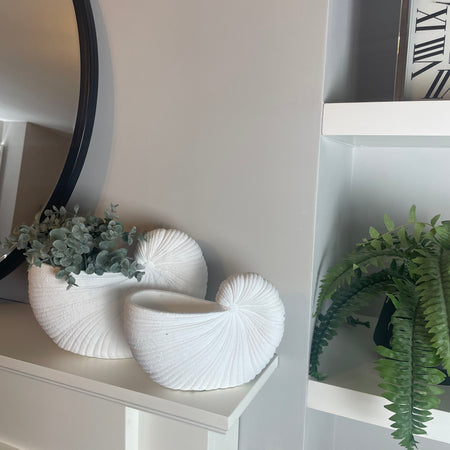 Large White Shell  Shaped Planter