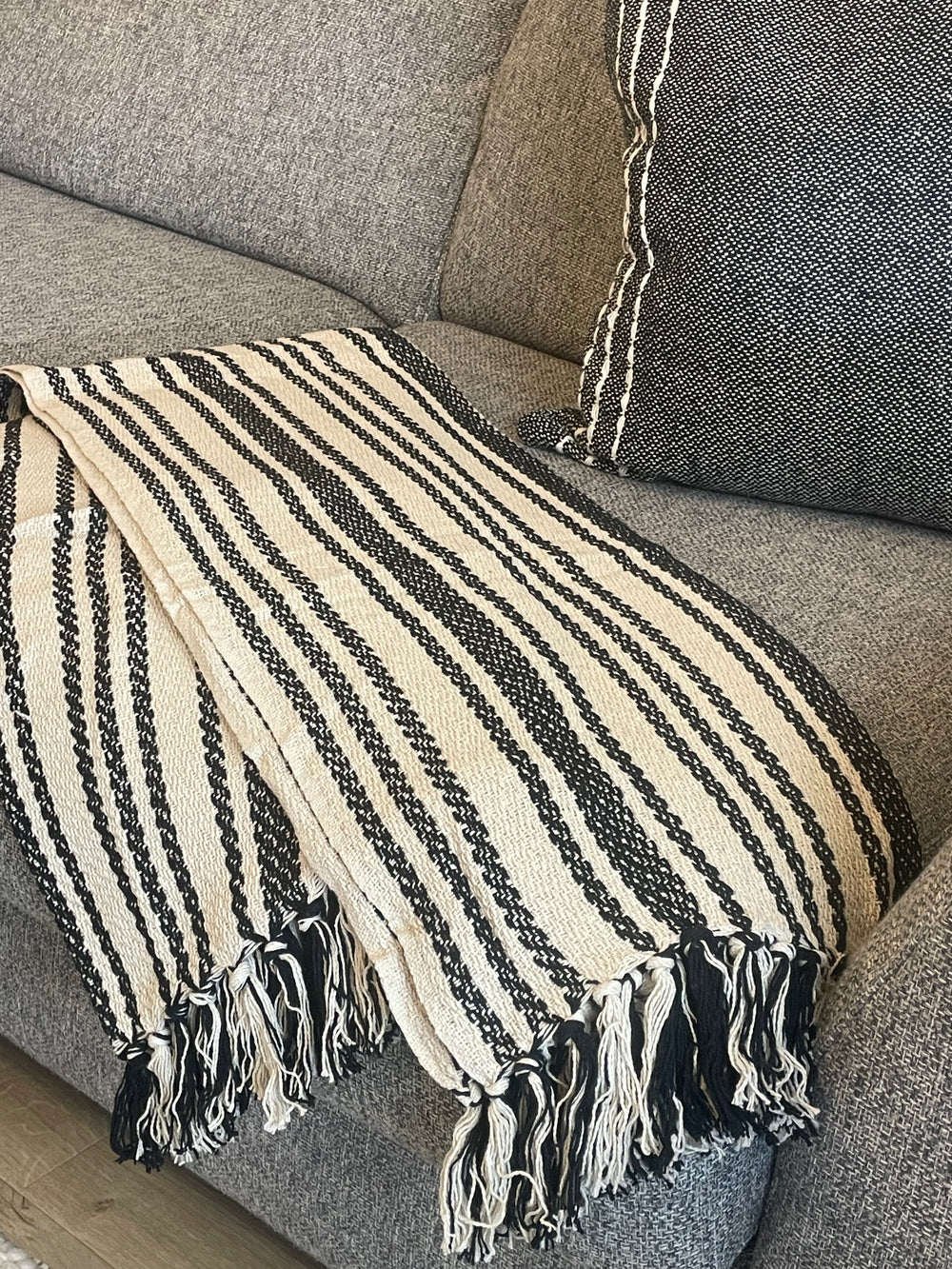 Ivory and black stripe weaved pattern throw Abode