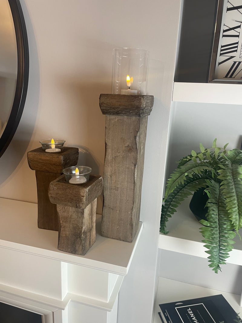 Set of 3 rustic wooden reclaimed candle holders