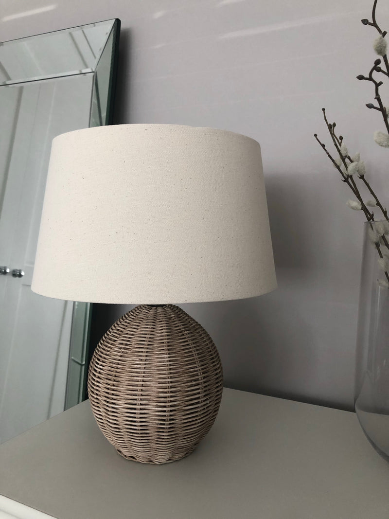 Raffles rattan basket white washed table lamp with shade