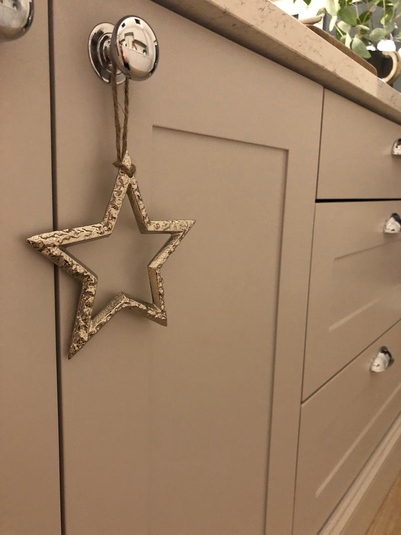 Hammered metal hanging star 2 sizes