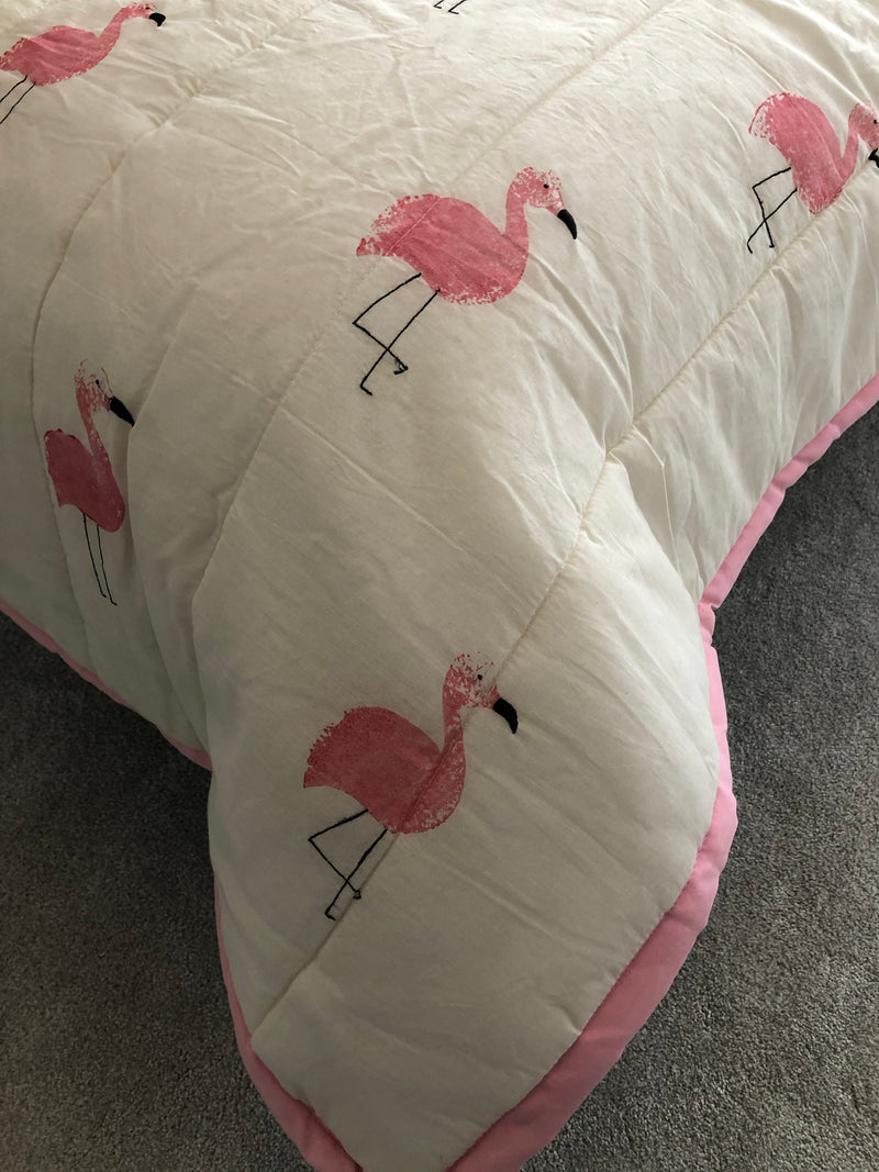 White and pink flamingo bedspread runner