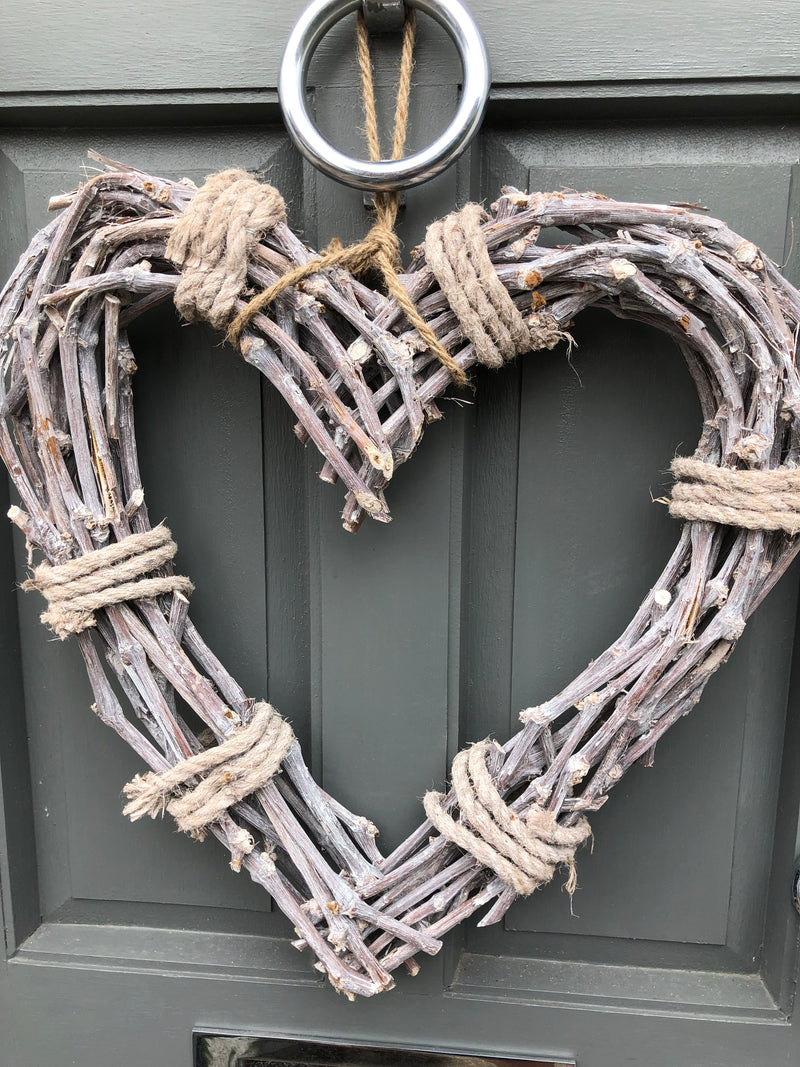 Rope tied willow woven twig heart