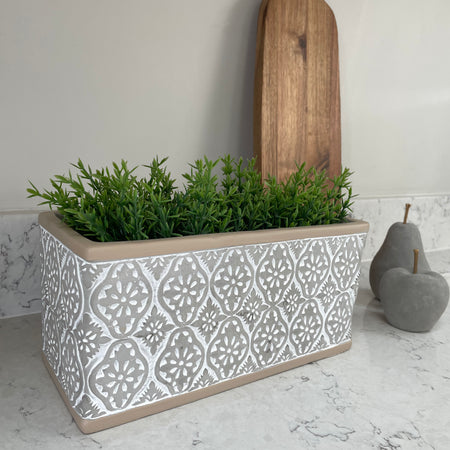 Rectangular oblong two tone geo print planter