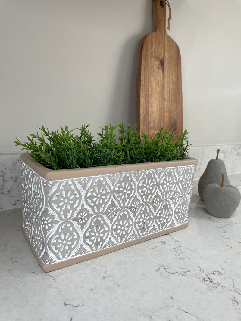 Rectangular oblong two tone geo print planter