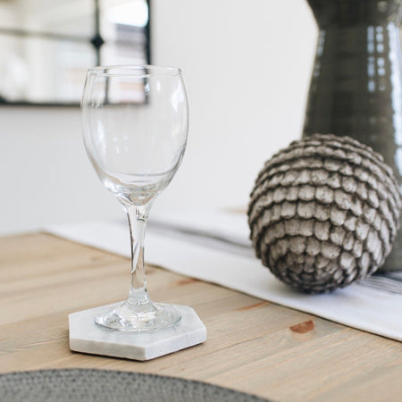 Grey marble hexagonal coasters set 4