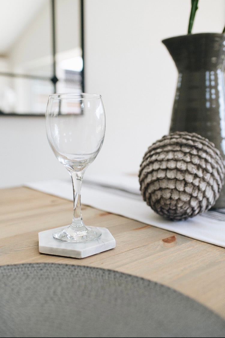 Grey marble hexagonal coasters set 4