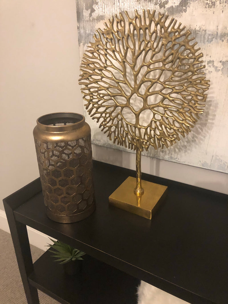 Gold metal coral tree on stand