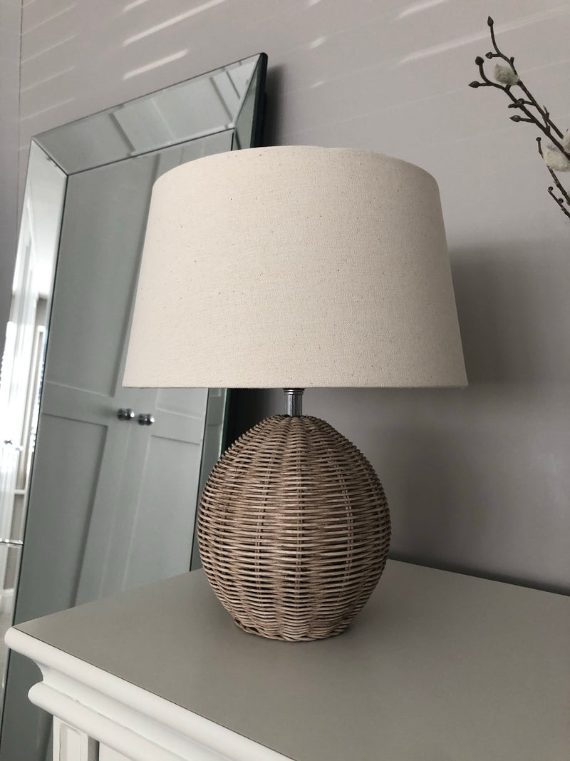 Raffles rattan basket white washed table lamp with shade