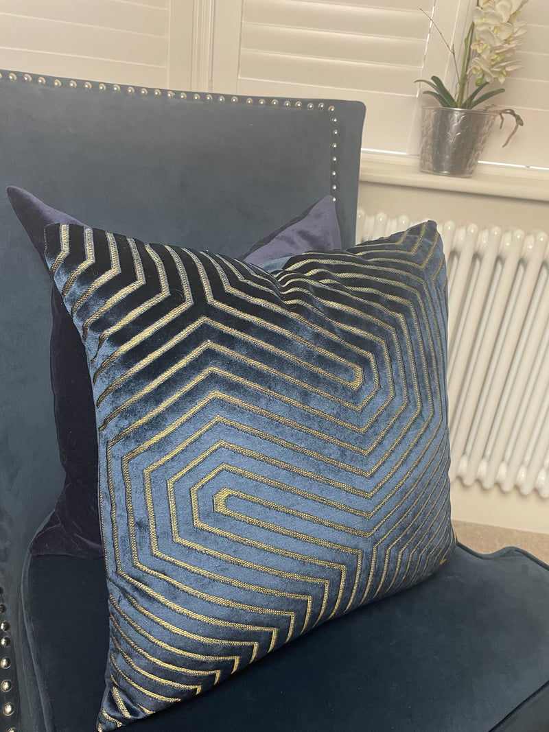 Evoke Cut Navy Velvet Feather Filled Cushion 45cm