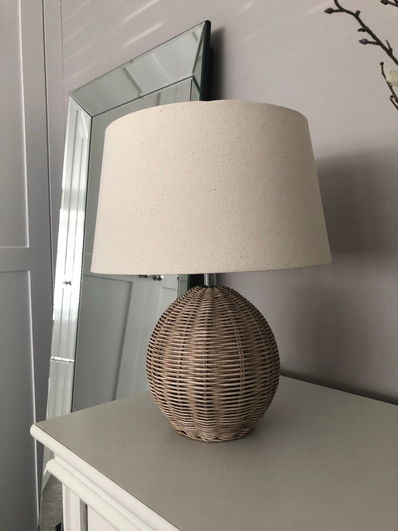 Raffles rattan white washed table lamp with shade