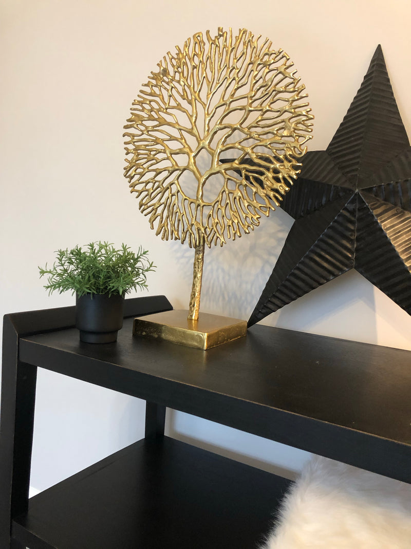 Gold metal coral tree on stand