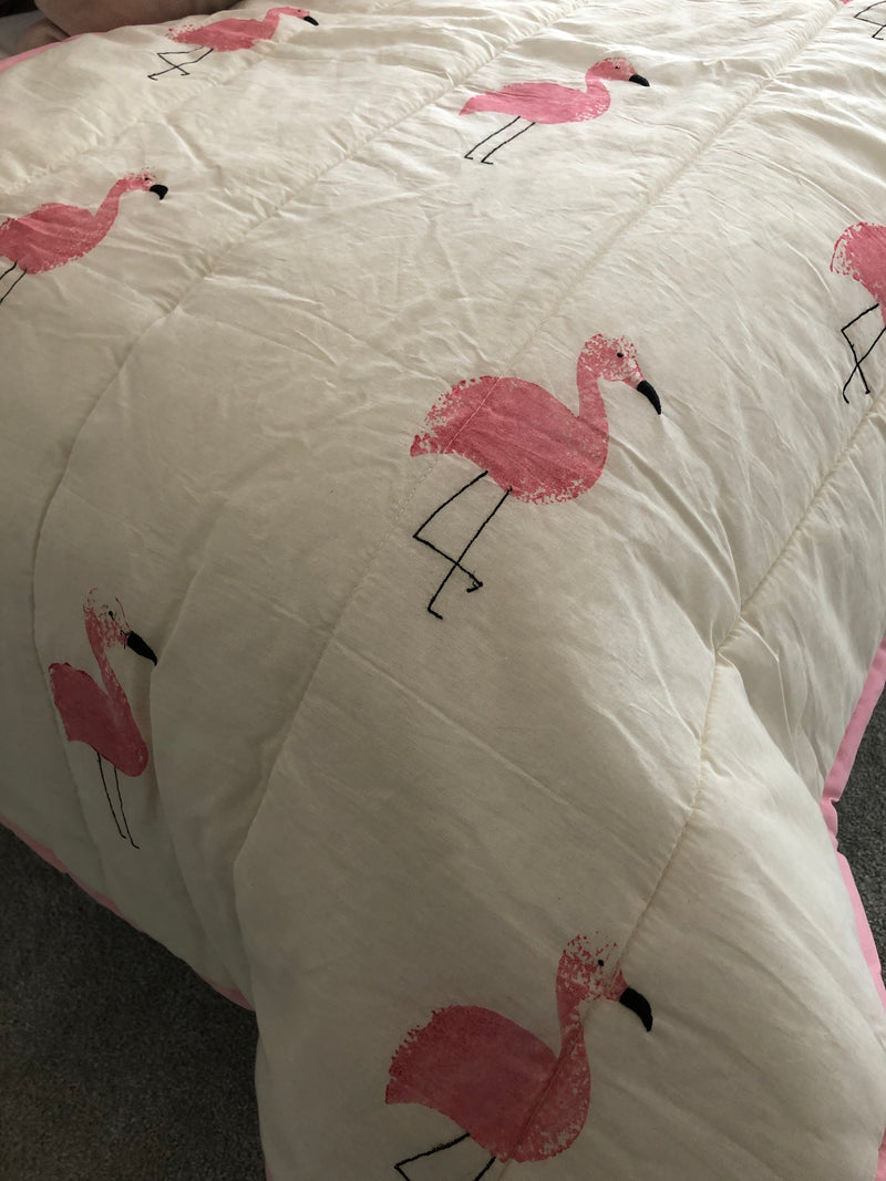 White and pink flamingo bedspread runner