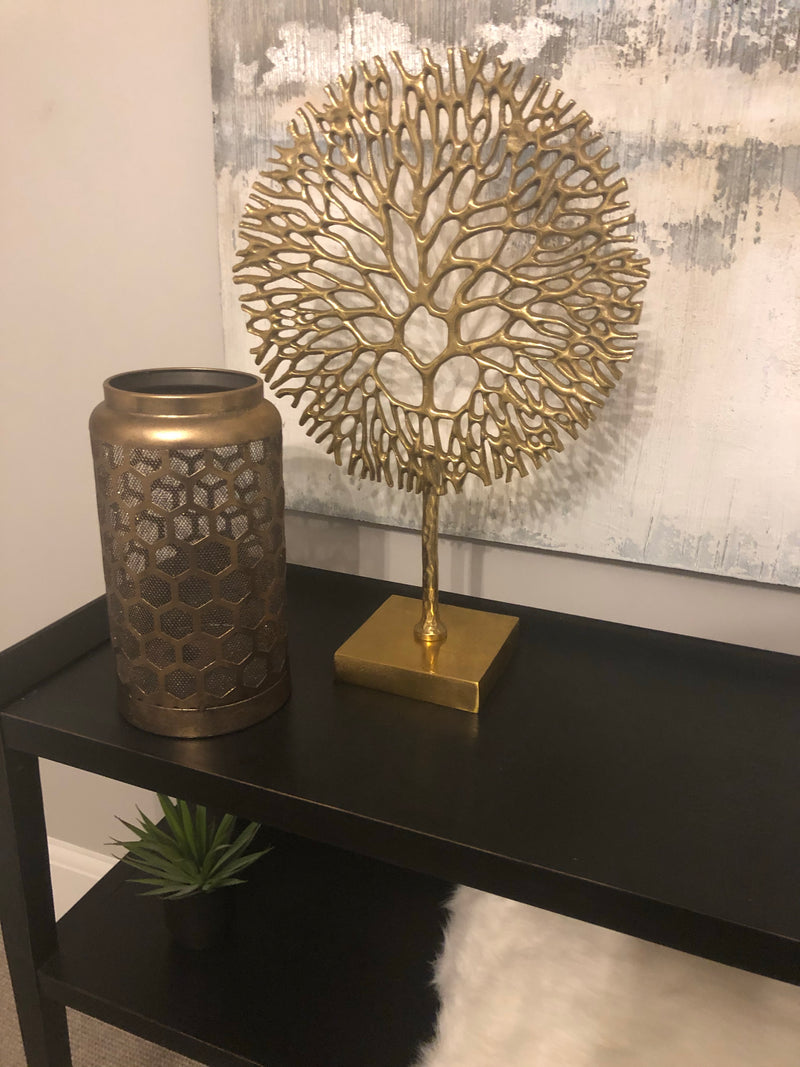 Gold metal coral tree on stand