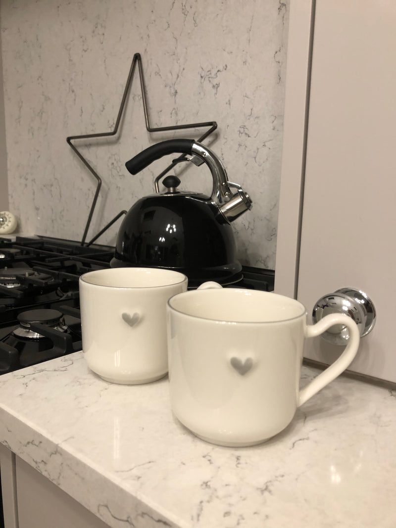 Set of 4 Grey Heart cup Mugs