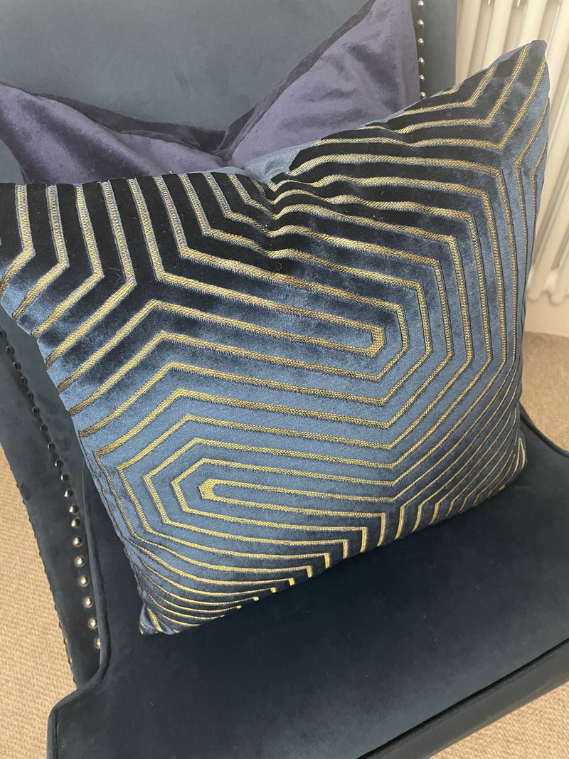 Evoke Cut Navy Velvet Feather Filled Cushion 45cm