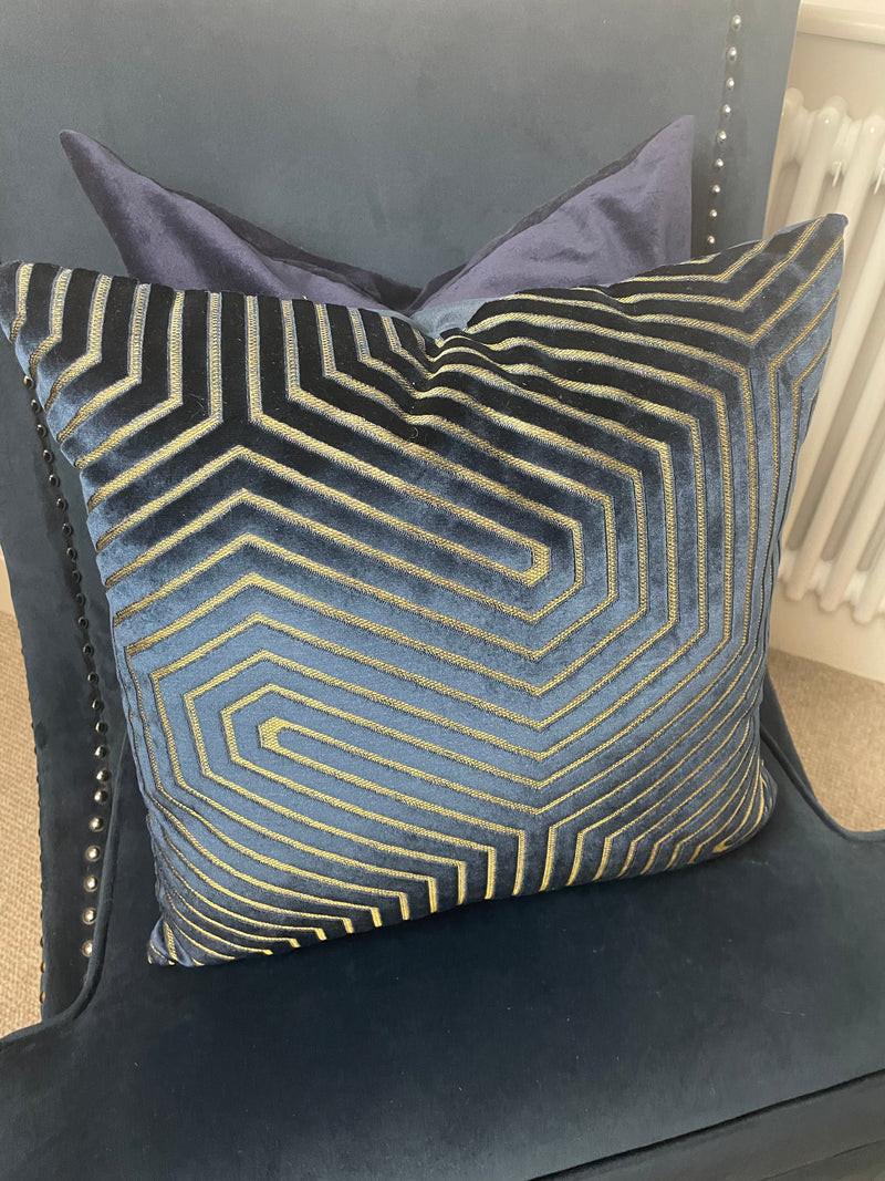 Evoke Cut Navy Velvet Feather Filled Cushion 45cm