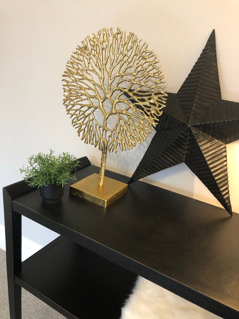 Gold metal coral tree on stand