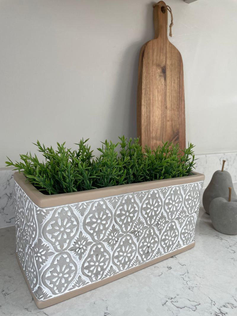 Rectangular oblong two tone geo print planter