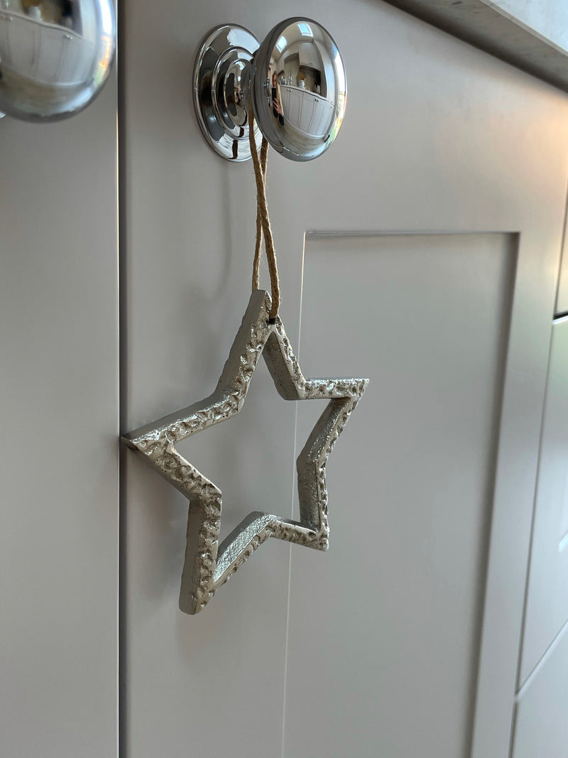 Hammered metal hanging star 2 sizes