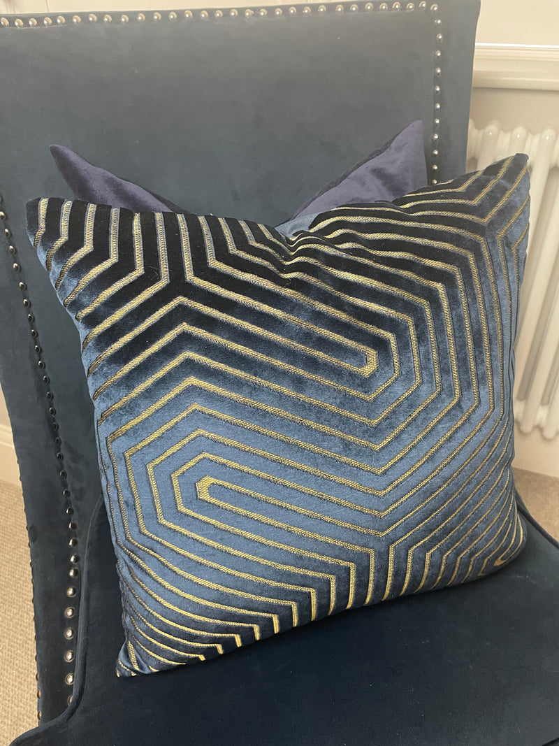 Evoke Cut Navy Velvet Feather Filled Cushion 45cm