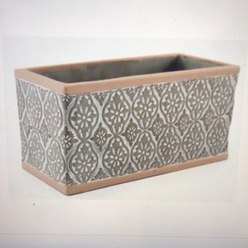 Rectangular oblong two tone geo print planter